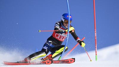 ARE, SWEDEN - MARCH 10: Mikaela Shiffrin of Team United States in action during the Audi FIS Alpine Ski World Cup Women's Slalom on March 10, 2024 in Are, Sweden. (Photo by Jonas Ericsson/Agence Zoom/Getty Images)